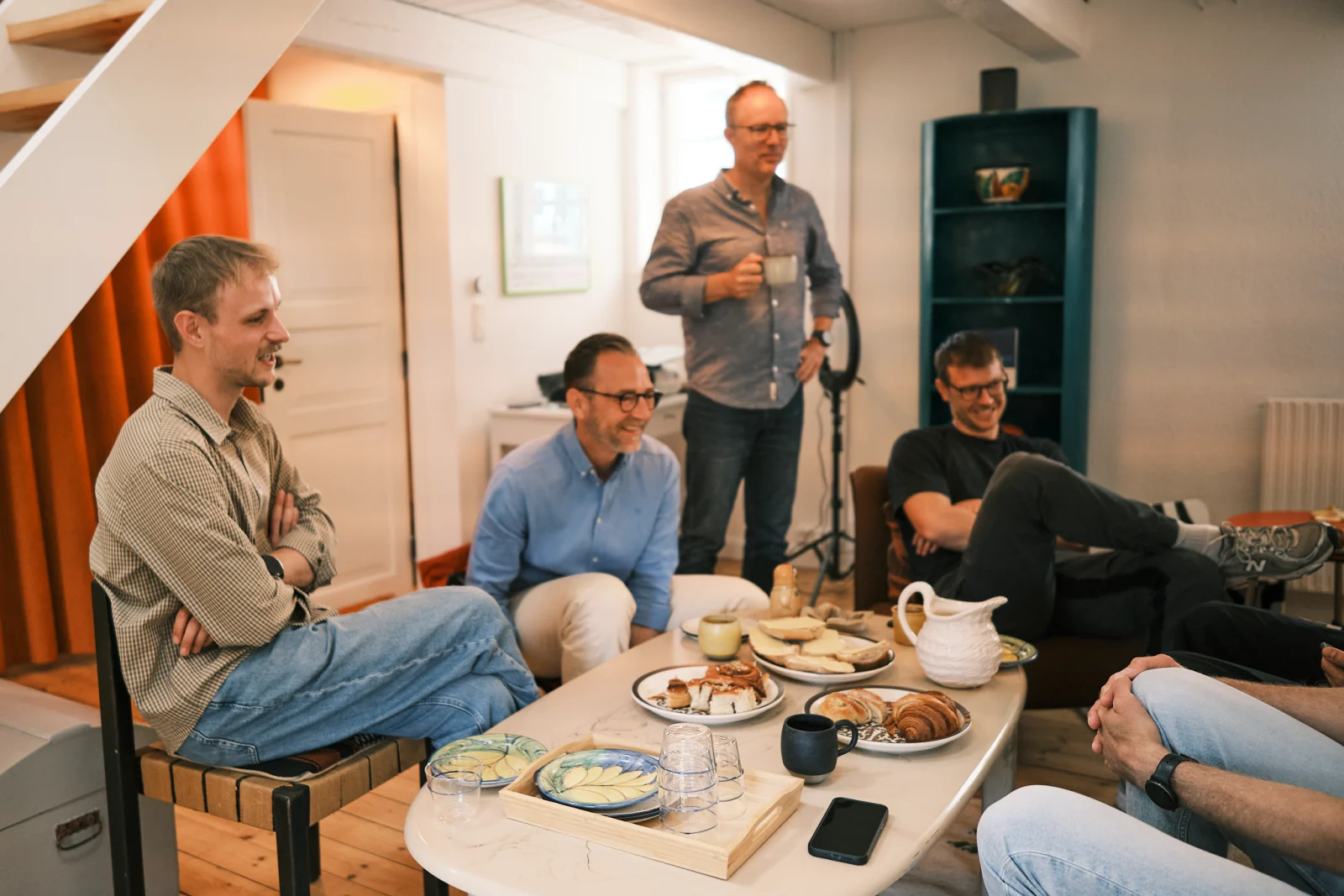 The Fruity AI team having coffee and breakfast together at the Vestergade office